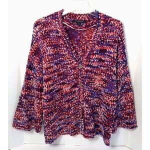 Marc New York Cardigan Sweater Wn M Burgundy Colorful Shag Artsy Oversized 70s